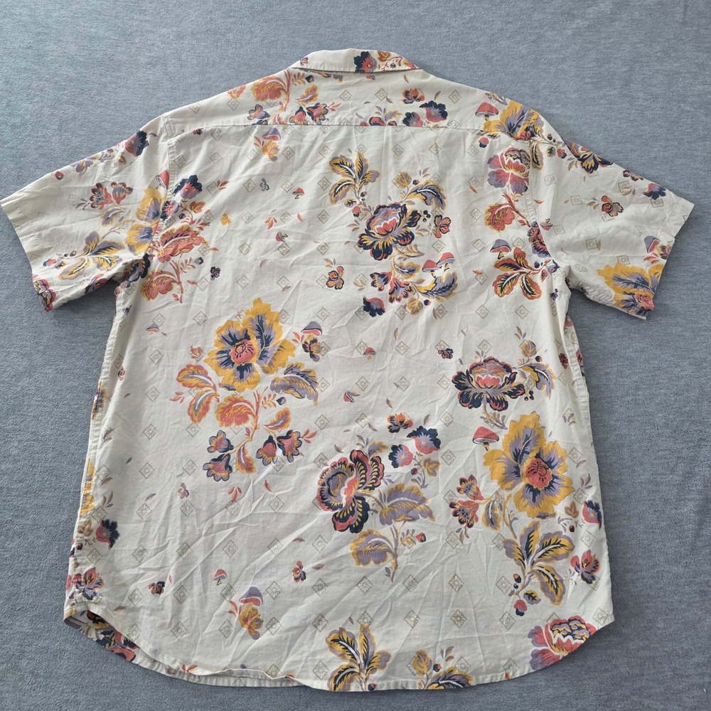 Billabong Mens XL Floral Geometric Print Short Sleeve Button Down Shirt Cream - Picture 5 of 7